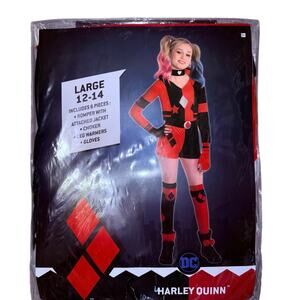 New Harley Quinn Girls Halloween Costume DC Comics Cosplay Size Large 12-14
